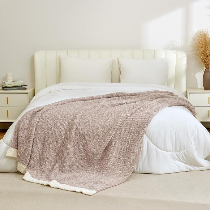 Snuggle Sac Taupe Blankets Twin Size, Reversible Super Soft Bed Blanket Warm Cozy Knit Fuzzy Plush Lightweight Blankets for Bed, Sofa, Living Room, Hotel, Heather Taupe, 60x80 inches-Ruum Studio Home