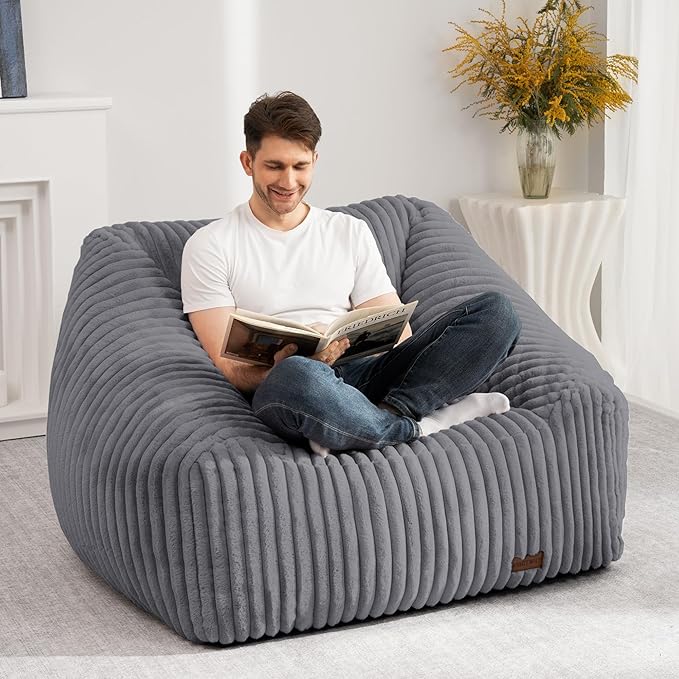 HABUTWAY Bean Bag Chair, Giant Bean Bag Chairs for Adults and Kids, Bean Bag Sofa, Lazy Floor Sofa, Faux Fur Beanbag Chair with Armrests for Living Room Bedroom (Grey)-Ruum Studio Home