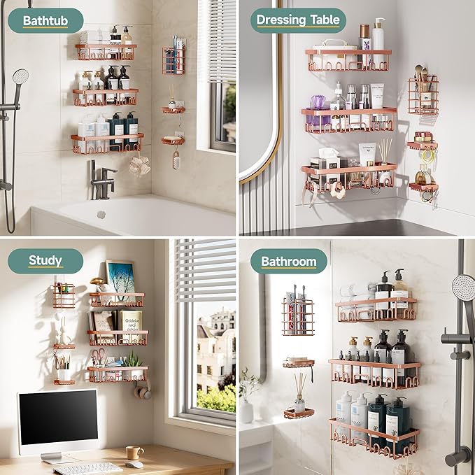 Veken Shower Caddy 6-Pack, No Drilling & Rustproof, Waterproof Adhesive Shelves Rack with Soap Holder, Large Capacity Bathroom Organizers and Storage, Wall-Mounted Kitchen & Home Decor-Ruum Studio Home