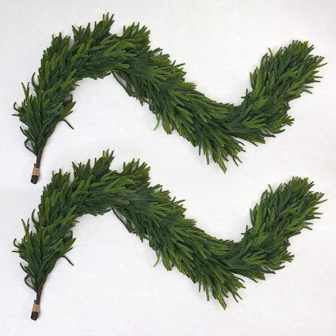 6FT Artificial Norfolk Pine Garland 2 Pack – Dense Green Christmas Garland, Real Touch Holiday Greenery for Front Door, Fireplace Mantel, Staircase, Indoor Outdoor Home Decoration-Ruum Studio Home
