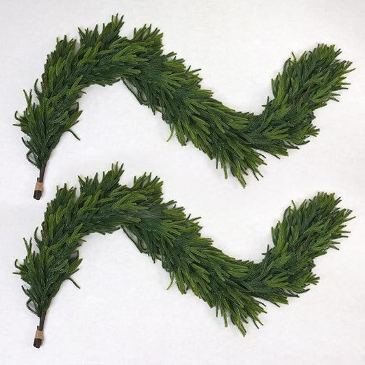 6FT Artificial Norfolk Pine Garland 2 Pack – Dense Green Christmas Garland, Real Touch Holiday Greenery for Front Door, Fireplace Mantel, Staircase, Indoor Outdoor Home Decoration-Ruum Studio Home