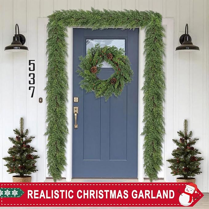 6 Ft Real Touch Christmas Garland,Thick and Lush，Soft Bendable, Lifelike Cedar Garland Realistic, Garlands for Decoration Christmas，Christmas Garland for Mantle,Outdoor Indoor Christmas Decorations-Ruum Studio Home