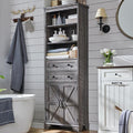 Bathroom Storage Cabinet, 72" Tall Farmhouse Storage Cabinet with 2 Drawers, Adjustable Shelves & Barn Door, Cabinet for Bathroom, Living Room, Kitchen, Grey Wash-Ruum Studio Home