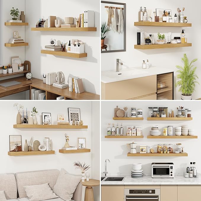fuqing Floating Shelves for Wall, Bathroom Shelf Wall Mounted for Storage, Shelves with Invisible Bracket for Bedroom, Kitchen, Living Room, Farmhouse Small Book Shelf, 36 Inch Set of 2, Oak-Ruum Studio Home