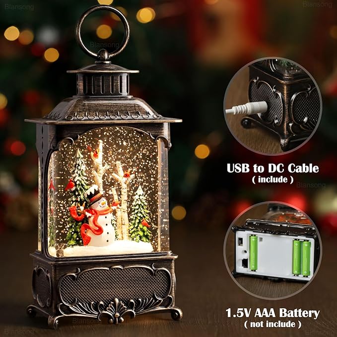 Snowman Snow Globe Lantern Christmas Decorations Gifts Auto Snowfall Glitter Music Collection Snowman Cardinal Birch Forest with 6H Timer USB/Battery Powered 10.2 inch-Ruum Studio Home