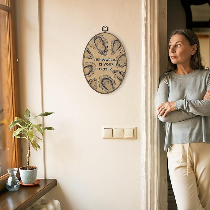 XBBMGG Vintage Oyster Wall Art Decor, Inspirational Retro Beach Oval Wall Hanging Decor, Nautical Ocean The World Is Your Oyster Framed Canvas Prints for Living Room Bathroom Decorations, 8.6 x 11.4 inch-Ruum Studio Home