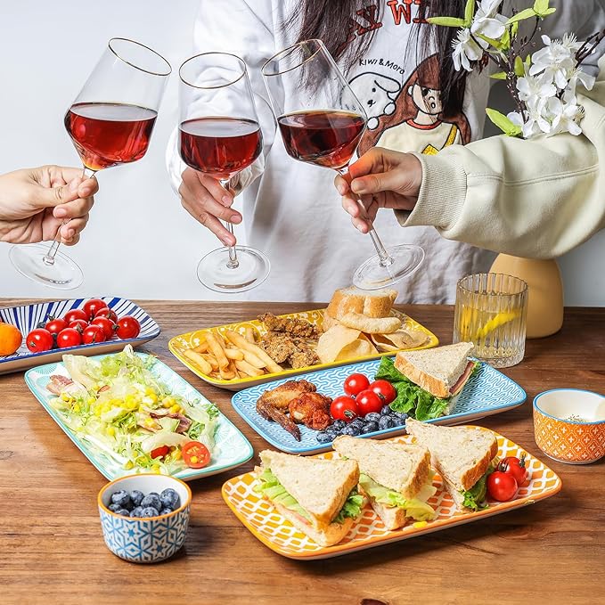 Selamica Ceramic Serving Platters, 12 Inch Serving Trays for Party Entertaining, Large Rectangular Serving Plates, Set of 6, Assorted Colors-Ruum Studio Home