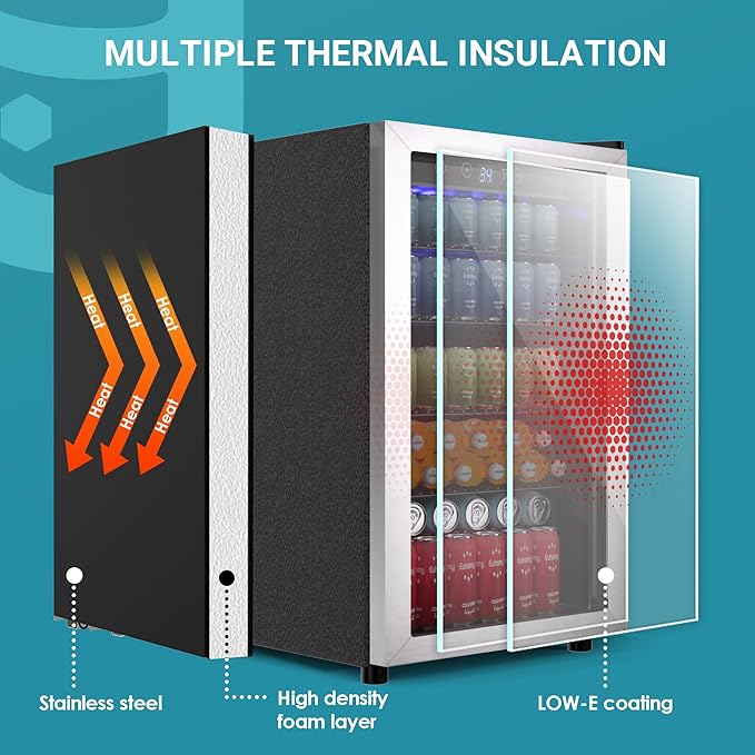 EUHOMY 4.5 Cu.ft Beverage Refrigerator and Cooler, 145 Can Mini fridge with Glass Door for Soda Beer Wine, Small Drink Dispenser with Digital Adjustable Thermostat for Home Office Bar-Ruum Studio Home