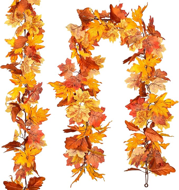 DearHouse 2 Pack Fall Garland Maple Leaf, 5.9Ft/Piece Hanging Vine Garland Artificial Autumn Foliage Garland Thanksgiving Decor for Home Wedding Fireplace Party Christmas (Yellow)-Ruum Studio Home