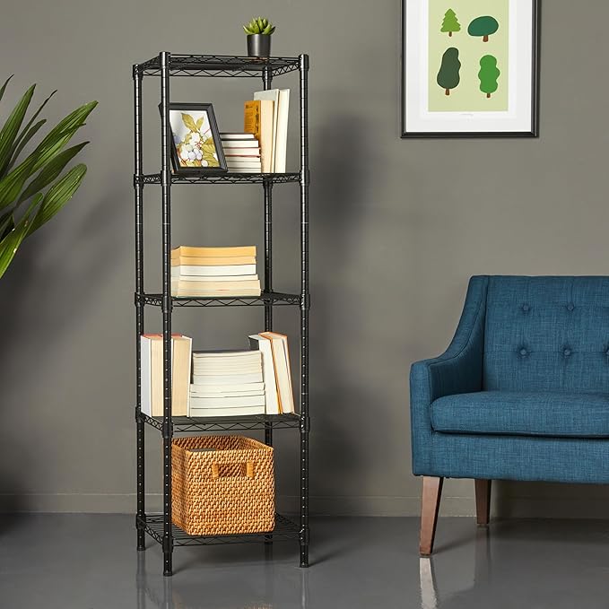 Amazon Basics 5-Shelf Tower Adjustable Storage Shelving Unit, Black, 16 D x 16 W x 54 H in-Ruum Studio Home