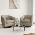Swivel Barrel Accent Chair, Modern Round Linen Arm Chair for Living Room, Bedroom, Comfy Club Reading Chairs for Adults, Linen Fabric, Light Brown, Set of 2-Ruum Studio Home