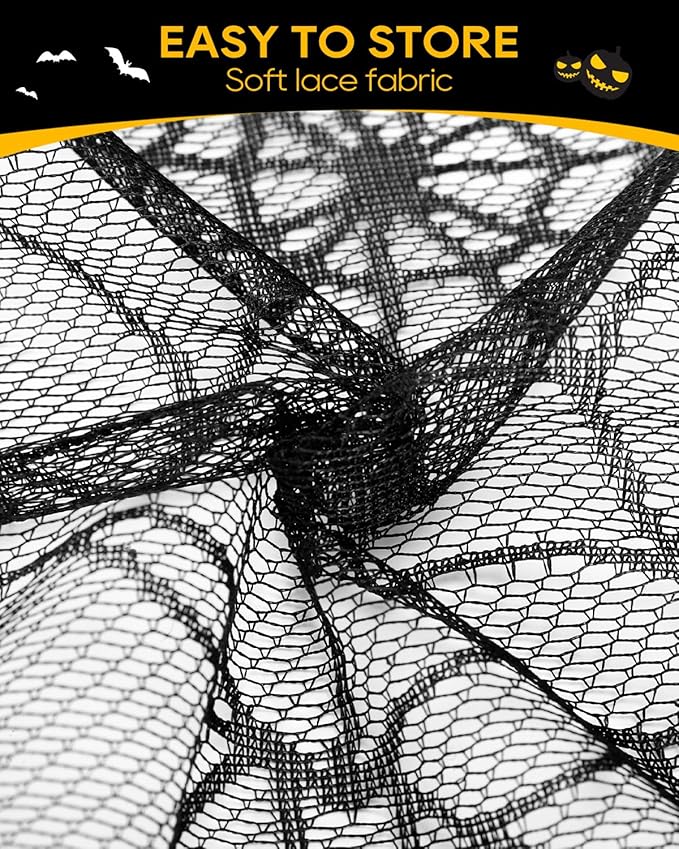 eZAKKA Halloween Table Runner with 4Pcs Placemat, Black Lace Spider Web Table Runners for Parties Gothic Spooky Home Decorations, 18 x 72 Inch-Ruum Studio Home