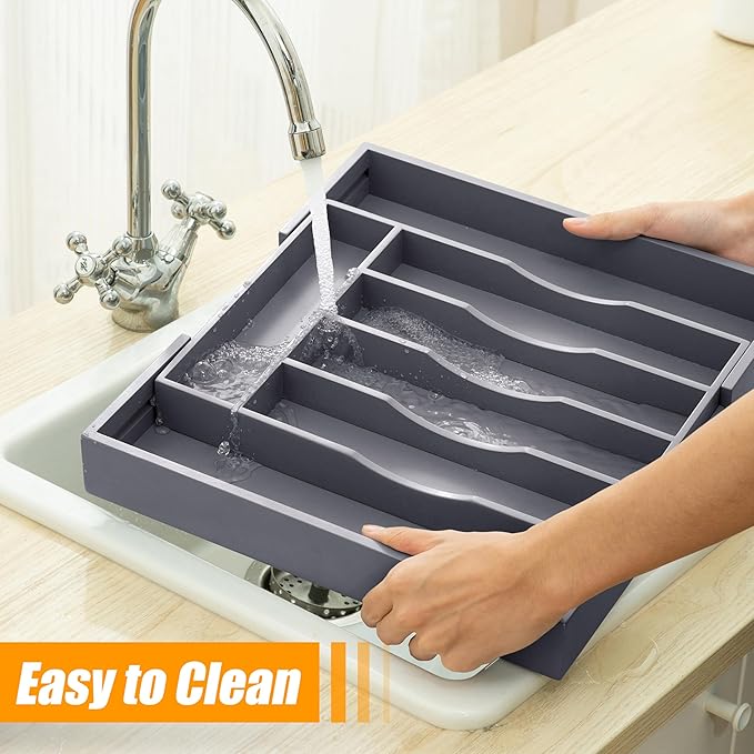 Kitchen Silverware Drawer Organizer and Storage Bamboo Wood Cooking Utensil Holder Cutlery Knife Jewelry Spice Rack Spoon Fork Multi Cabinet Organization Bathroom Counter Expandable Adjustable Tray-Ruum Studio Home