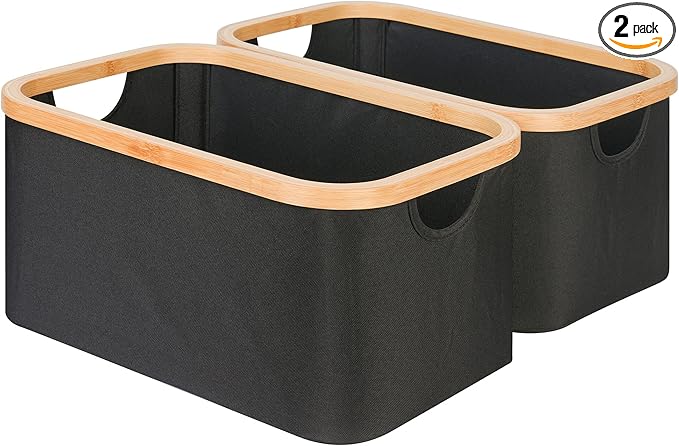 efluky Storage Baskets for Organizing, Fabric Storage Bins with Bamboo Handles, Collapsible Storage Baskets for Shelves and Closet, Black Set of 2-Ruum Studio Home