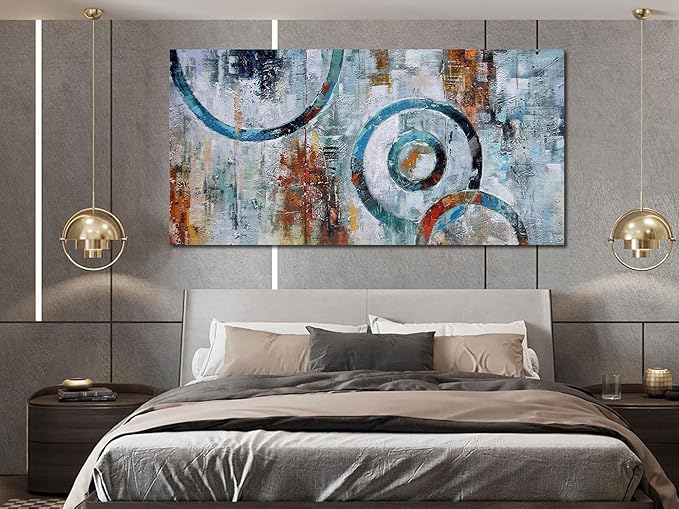 Arjun Abstract Wall Art Geometric Canvas Circle Painting Modern Grey Brown Picture Simple Artwork Framed for Bedroom Living Room Bathroom Home Office Wall Décor, Large Size 48"x24"-Ruum Studio Home