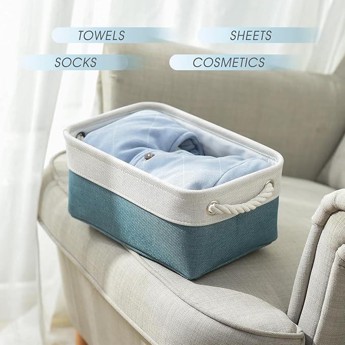 Organization and Storage Basket for Organizing - 12X8X5.2 inch 6 Pack Fabric Cube Storage Bin Collapsible Baskets for Shelves, Storage Box for Cloth Decorative room (White & Green)-Ruum Studio Home