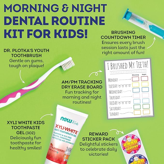 MOUTHWATCHERS Soft Kids Toothbrush, 2 Manual Flossing Toothbrushes and 2 Strawberry Fluoride Free Toothpastes, 3 oz, Gift Set, by Dr. Plotka's-Ruum Studio Home