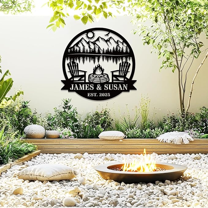 Personalized Camping Signs Custom Outdoor Campfire Metal Sign Custom Mountain Campfire Sign Family Name Sign Personalized Camping Gifts Fire Pit Cabin Campsite Sign(Campfire)-Ruum Studio Home