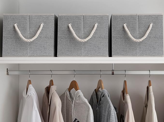 StorageWorks Storage Baskets for Shelves, Foldable Fabric Closet Storage Bins with Handles, Fabric Storage Bins Clothes Organizer, Gray, 3-Pack, Extra Large-Ruum Studio Home