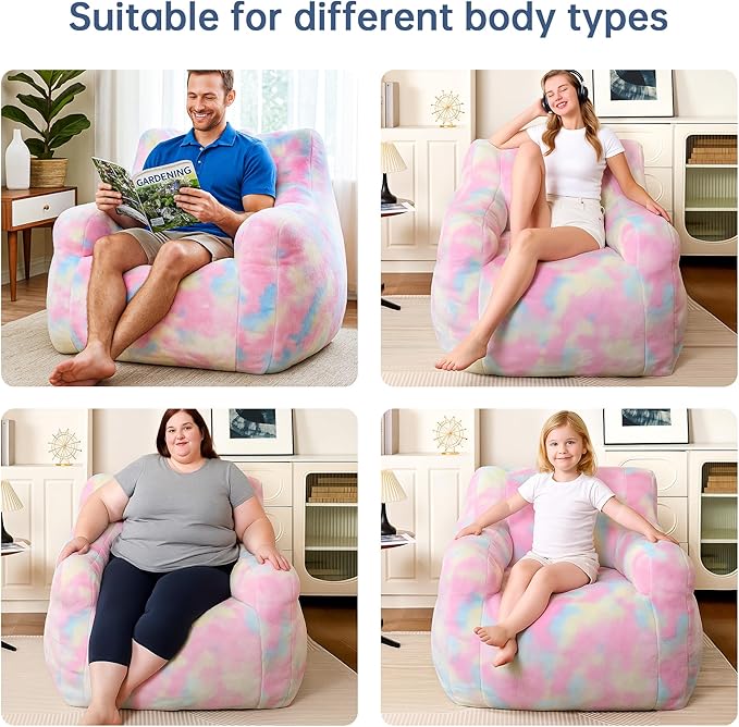 Recaceik Large Plush Bean Bag Chairs, Memory Foam Bean Bag Chair for Adults & Kids with Armrests, Comfy BeanBag Lounge Lazy Floor Sofa Accent Chair for Living Room, Bedroom, Dorm, Colorful Rainbow-Ruum Studio Home