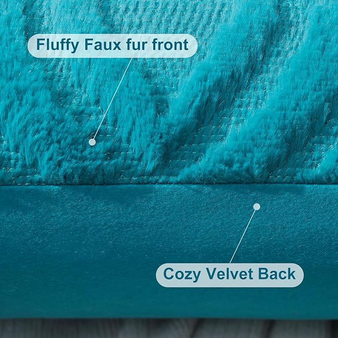 decorUhome Fall Throw Pillow Covers 12x20 Inch Set of 2, Soft Plush Decorative Faux Fur Teal Solid Couch Pillow Covers, Accent Farmhouse Neutral Lumbar Euro Pillow Cases for Sofa Bed Living Room-Ruum Studio Home