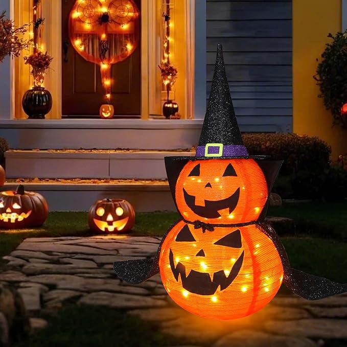 3FT Halloween Collapsible Pumpkin Decoration, 50 LED Pop-Up Pumpkin Lamp with Star Cap, Plug in Halloween Jack-O-Lantern with Metal Stand for Indoor Outdoor Garden Patio Party Decor-Ruum Studio Home