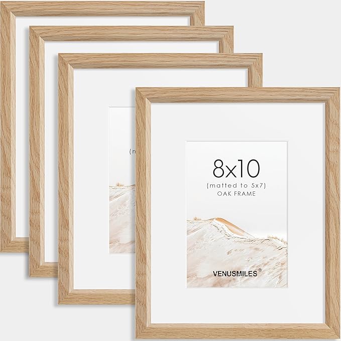 8x10 Picture Frame Set of 4 Natural Solid Oak Photo Frames with 5x7 Removable Mat Wall Hanging Large Handcrafted Frame with HD Plexiglass Wall and Tabletop Display Large Poster Frame-Ruum Studio Home