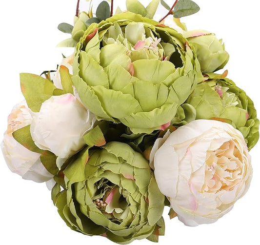 Duovlo Fake Flowers Vintage Artificial Peony Silk Flowers Wedding Home Decoration,Pack of 1 (New Green)-Ruum Studio Home