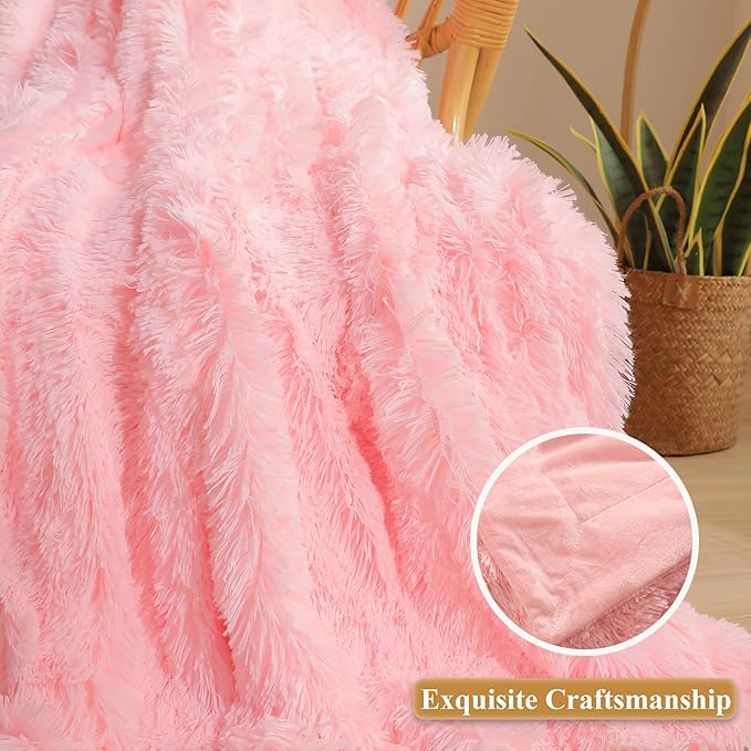 XeGe Fluffy Faux Fur Throw, Pink Luxurious 50x60 Shaggy Blanket, Warm Soft Fuzzy Couch Throw for Girls, Furry Lap Blanket for Sofa Bed Office Lightweight, Pink-Ruum Studio Home