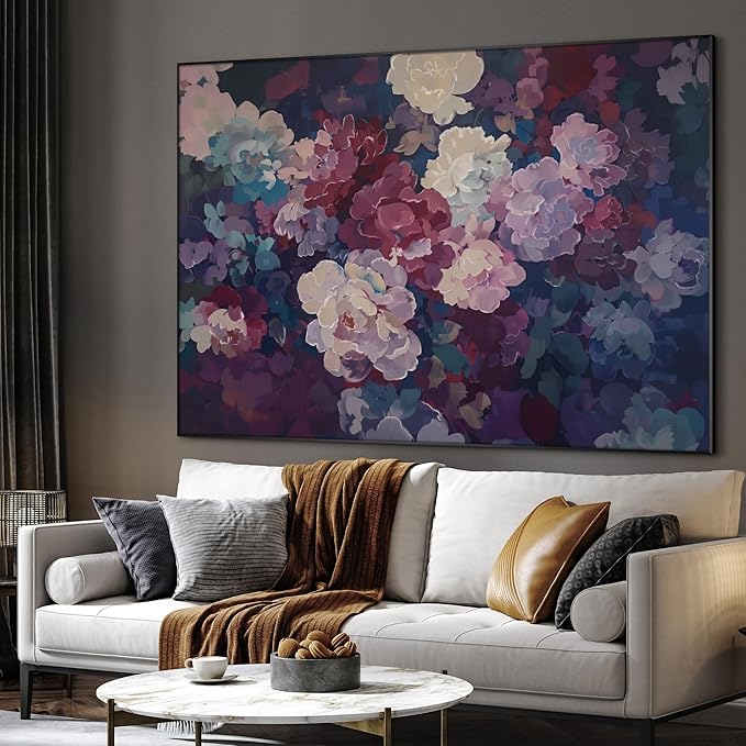 SIGNWIN 60"x72" Extra Large Framed Wall Art Bold Peony Bloom in Colorful Impressionist Style, Lush Floral for Home Living Room Bedroom Decor (Frame Assembly Required)-Ruum Studio Home