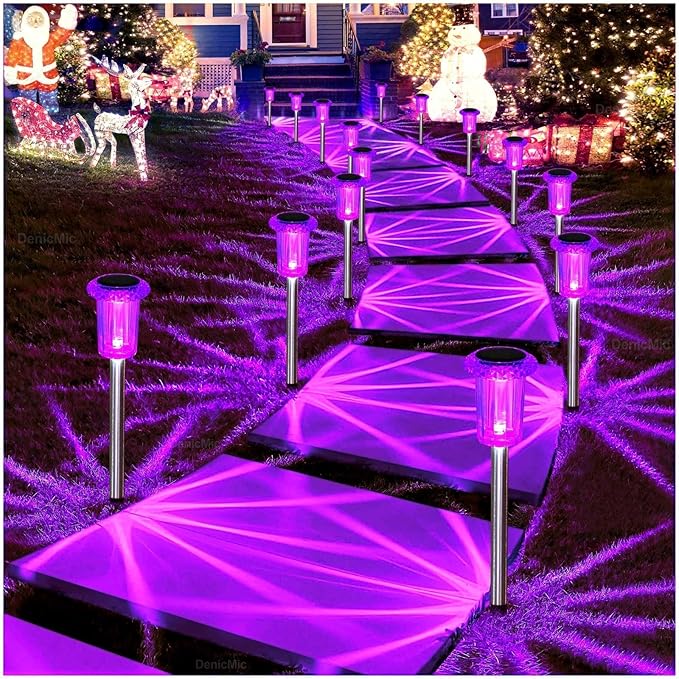 DenicMic Halloween Solar Lights Outdoor 10 Pack Purple LED Waterproof Yard Garden Patio Backyard Pathway Walkway Landscape Path Lawn Outside Halloween Decorations Outdoor-Ruum Studio Home