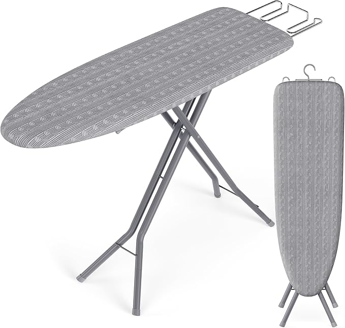 SONGMICS Ironing Board, Foldable Iron Board, Height Adjustable up to 35 Inches, with 4 Layered Cover and Pad, Iron Rest, Hook, Steel X-Legs, for Home, Laundry Room, Dorm, Dove Gray ULLB001G01-Ruum Studio Home