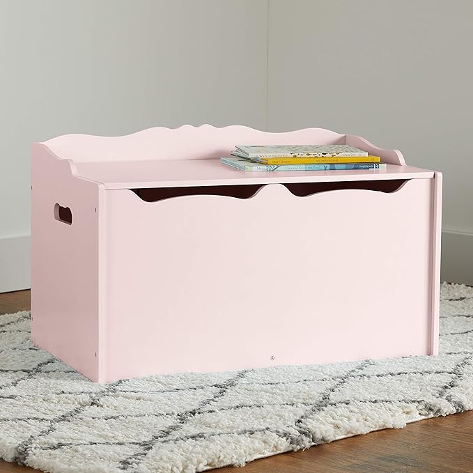 Amazon Basics Kids Toy Box, Wooden Organizer Storage Chest, Pink, 30" x 18" x 19"-Ruum Studio Home