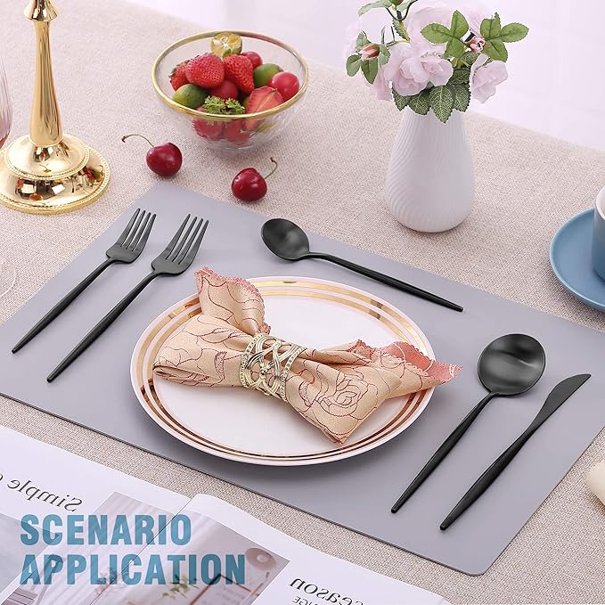 Matte Black Silverware Set for 8,Modern Stainless Steel Brushed Cutlery Set,40-Pieces Heavy Duty Flatware Set,Knives Spoons and Forks Set Utensils Set, Satin Finish, Dishwasher Safe-Ruum Studio Home