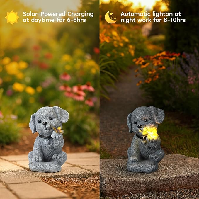 Solar Puppy Dog Garden Decor - Cute Pet Memorial Statue, Auto On/Off LED Light, Weatherproof Resin for Yard Pathway & Dog Lover Gifts-Ruum Studio Home