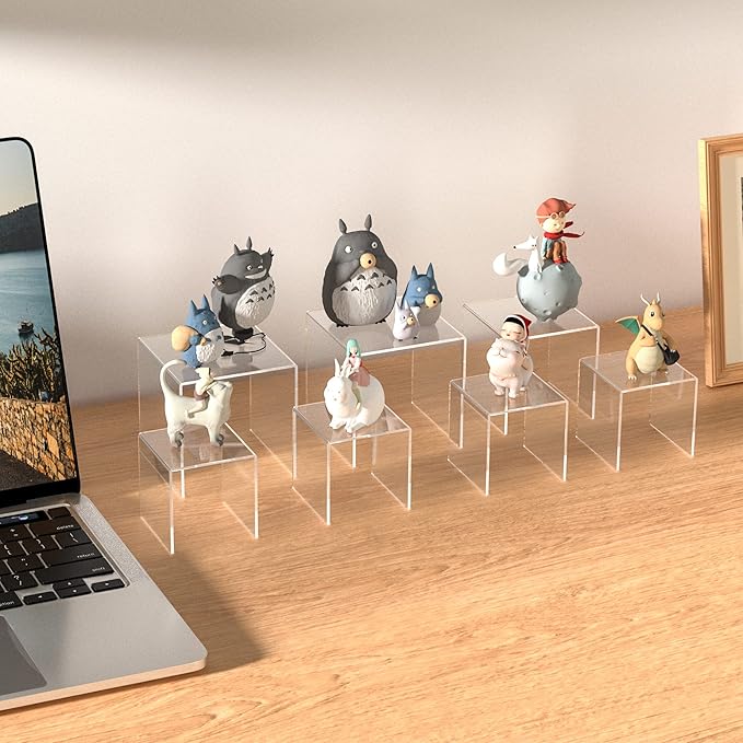 Clear Acrylic Risers 3 pcs, Square Acrylic Food Display Stands Tabletop, Display Shelf for Vendors, Collectibles, Funko Pop, Food, Glasses, Perfume, Small Plants - 5''x6''x7''-Ruum Studio Home