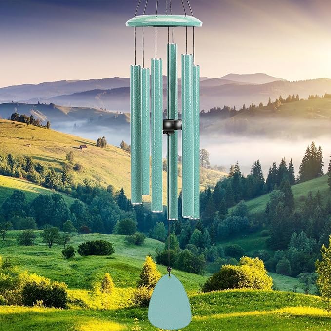 Wind-Chimes-Outdoor-Deep-Tone, Large Soothing Melodic Tones Windchimes, Wind Chimes for Outside, Memorial Wind Chime Best Gift for Mom Women Grandma Neighbors(32" Cyan Coated Aluminum)-Ruum Studio Home