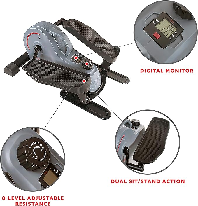 Sunny Health & Fitness 2-in-1 Sit/Stand Mini Elliptical Machine, Portable Under Desk Peddler Exerciser for Senior Home Workout, Optional Free Sunnyfit App Bluetooth Link, Handlebars or Resistance Band-Ruum Studio Home