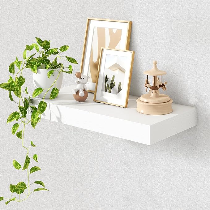 Deep Floating Shelves for Wall | 24 Inch Wide x 12 Inch Deep White Floating Shelves | 24W x 12D Rustic Wood Wide Wall Shelves | Bookshelf Laundry Shelf TV Shelf-Ruum Studio Home