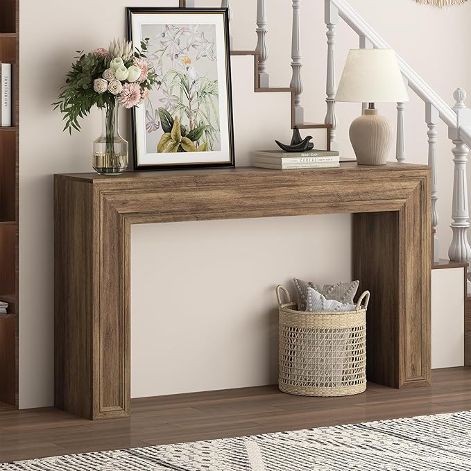 Rresyet 55 Inch Long Console Table, Sofa Table Behind Sofa, Wooden Entryway Table, Farmhouse Entryway Table for Entry, Hallway, Living Room (Wood)-Ruum Studio Home