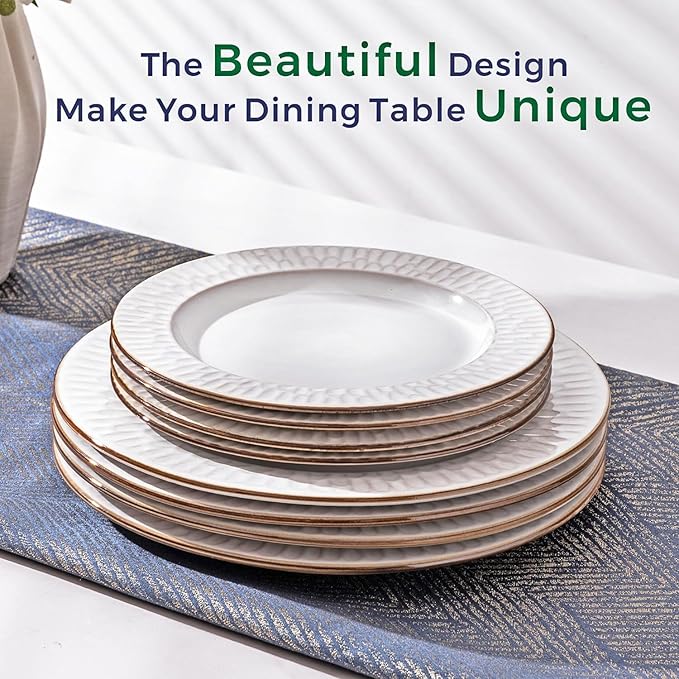 GBHOME Ceramic Dinnerware Sets,18 pcs Embossed Elegant Stoneware Plates and Bowls Sets, Housewarming Wedding Gift | Dishwasher & Microwave Safe | Dishes Set Service for 6-Ruum Studio Home