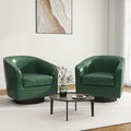 Swivel Barrel Accent Chair, Modern Round Faux Leather Arm Chair for Living Room, Bedroom, Comfy Club Reading Chairs for Adults(Faux Leather, Green, Set of 2)-Ruum Studio Home
