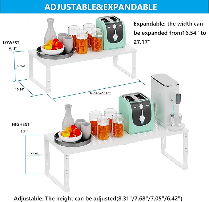 Expandable Spice Rack,Stackable Storage for Cabinet, Multi-Functional Kitchen Shelving,Height-Adjustable,Sustainable Organizer Solution(2Packs/White/Large)-Ruum Studio Home