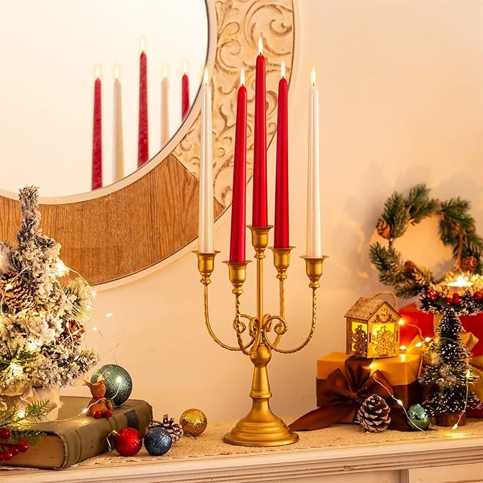 Sziqiqi Candelabra Candle Holder Gold Set of 6-5-arm Metal Candlestick Holders for Taper Candles for Centerpieces Table Wedding Christmas Fireplace Decor Birthday-Ruum Studio Home