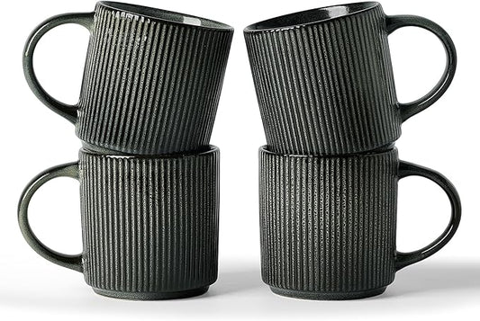 famiware Coffee Mug Set for 4, Star 12 oz Catering Mugs Cup Set with Handle for Coffee, Tea, Cocoa, Milk - Ceramic Stoneware Drinkware Set, Deep Forest-Ruum Studio Home