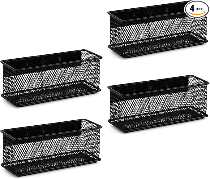 6.29'' × 2.28'' × 2.48 Black Magnetic Basket for Refrigerator Magnetic Organizer Holder Locker Organizer for Home Office Accessories Magnetic Basket for Whiteboard,Set of 4-Ruum Studio Home