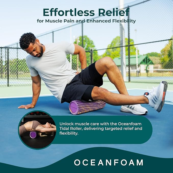 Oceanfoam Tidal Roller - Purple, Gold & Natural Marbled - Muscle Massage Foam Roller for Back Pain & Stretching - Firm & Ergonomic Wide Wave Textured - Yoga, Athletics, Wellness - Full Size, 20" x 5"-Ruum Studio Home
