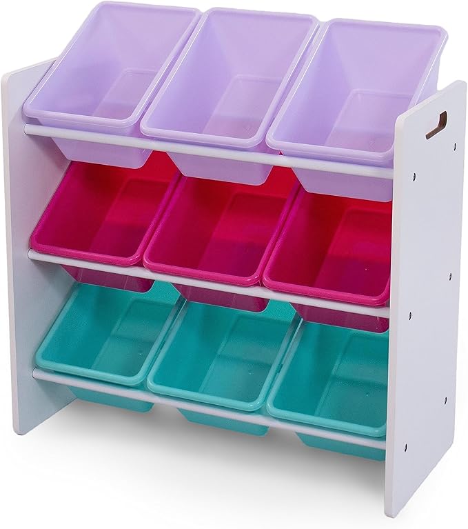 Humble Crew 9-Bin Toy Organizer – Forever Natural White/Pink/Purple/Aqua Plastic Bins, 3-Tier Storage Solution for Kids' Playrooms and Nurseries-Ruum Studio Home