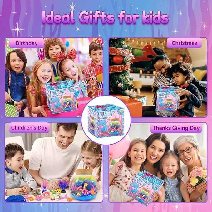 Mermaid Terrarium Craft Kit for Kids - LED Night Light Up & Remote Mermaid Birthday Gifts Toys for Girls Age 5 6 7 8 9 10 11 12 Year Old-Ruum Studio Home
