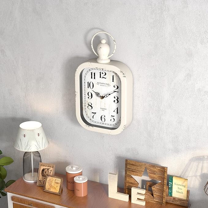 Menterry Small Retro Rectangle Wall Clock, White Antique Vintage Style, Battery Operated Silent Decor Wall Clocks for Farmhouse,Bedroom,Kitchen,Bathroom (11" H x 6.1" W)-Ruum Studio Home